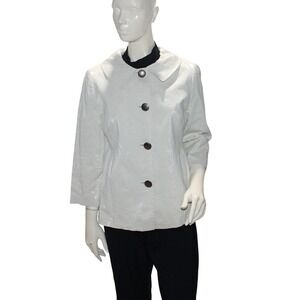 Charles Gray London PU-Coated Linen Jacket - Size M - White Jacket Y2K